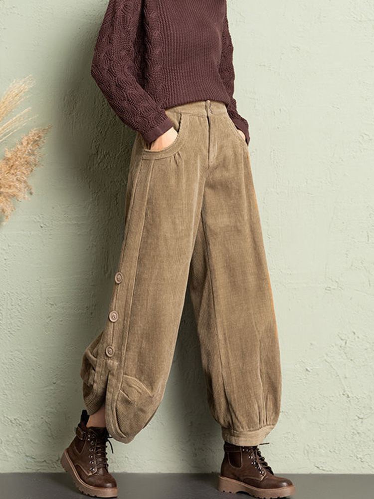Corduroy Pant Warm - Pantaloni da donna coreani in velluto
