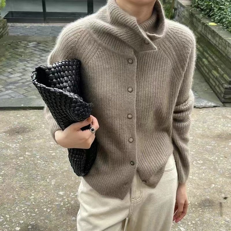 Wool Coat Peacoat - Cardigan a collo alto da donna